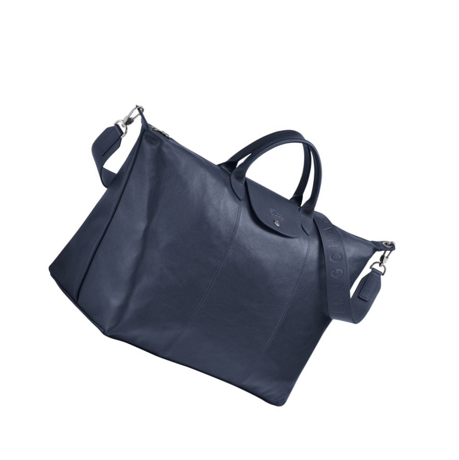 Longchamp Le Pliage Cuir L Reisetaschen Herren Navy | DE-BJR9534