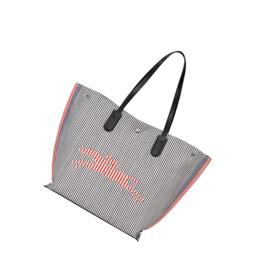 Longchamp Roseau Essential Rayé L Shopper Damen Navy | DE-MFK3845